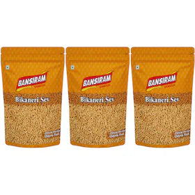 Bansiram Namkeen | Bikaneri Sev | Crunchy Bhujia Snack | Spiced & Flavorful | All-Time Favourite Indian Namkeen - Pack of 3 (200g each)