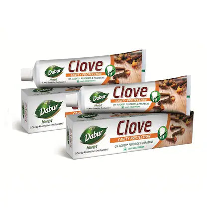 Dabur Herb'l Clove Cavity Protection Toothpaste 400g (200g x 2) | No added Fluoride & Parabens | For Strong & Healthy Teeth | Fights Bacteria & Relieves Dental Pain | Provides Pleasant Mouthfeel After Brushing