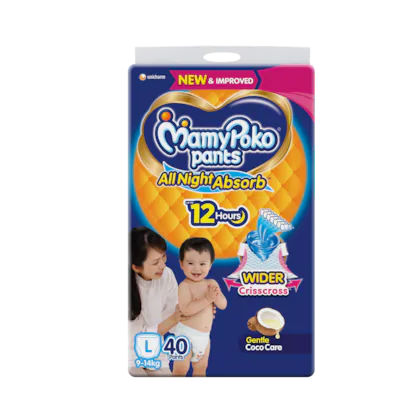 MamyPoko Baby Diaper Pants|Large (L) 40| All Night Absorb|Coco Care|12hr Leakage Protection